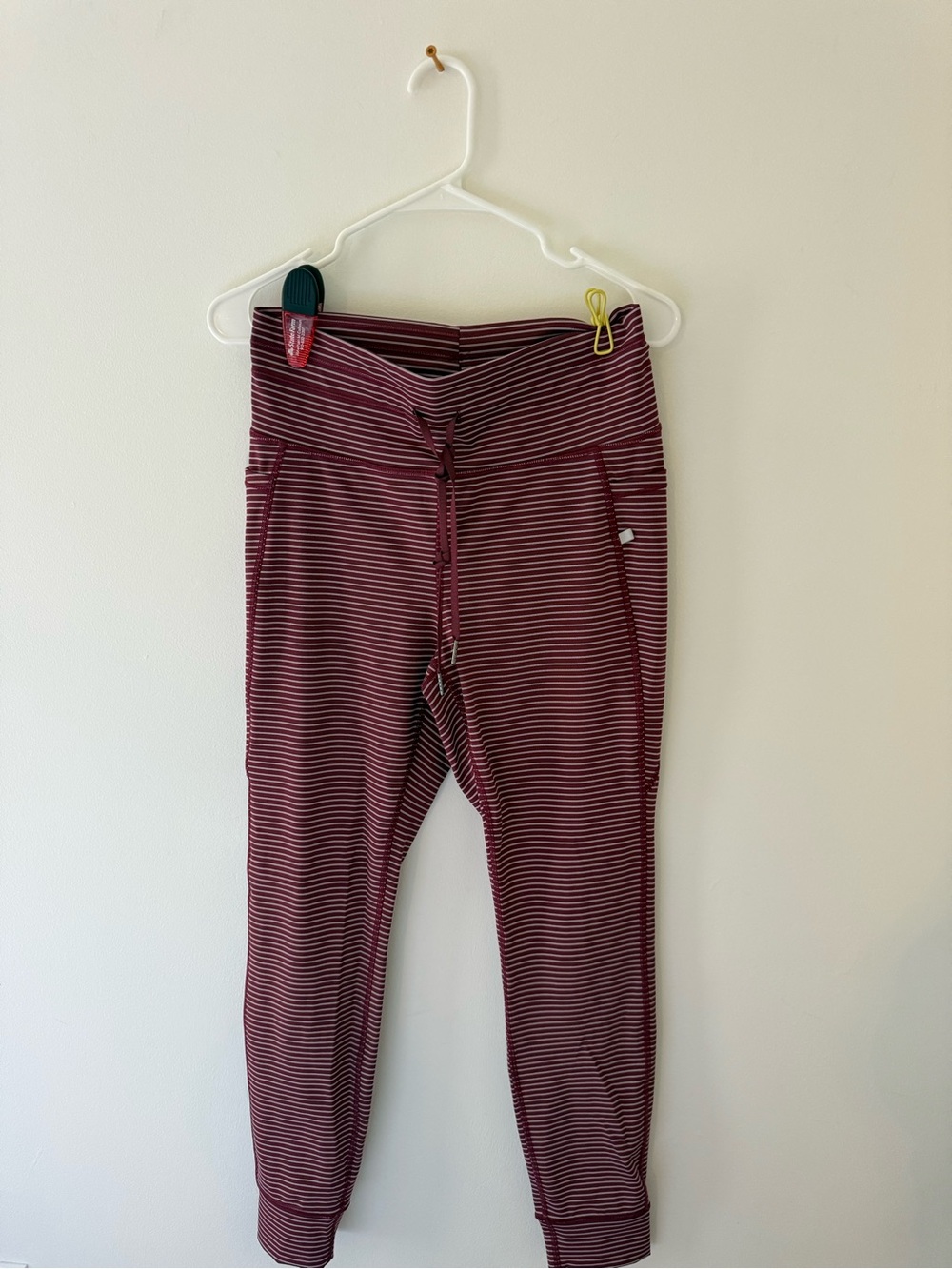 Halara Red and White Striped Joggers, High Waisted with drawstrings and pockets